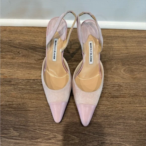 Manolo Blahnik Pink Slingback Heels - Picture 1 of 13